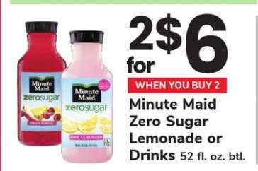 Minute Maid Zero Sugar Lemonade or Drinks