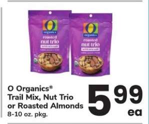O Organics Trail Mix, Nut Trio or Roasted Almonds