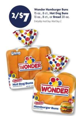 Wonder Hamburger Buns, Hot Dog Buns, or Bread