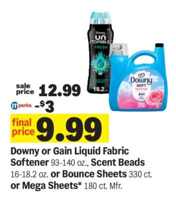 Downy or Gain Liquid Fabric Softener, Scent Beads, Bounce Sheets, Mega Sheets
