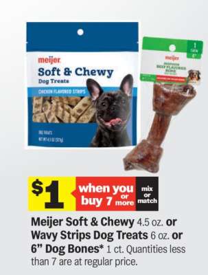 Meijer Soft & Chewy or Wavy Strips Dog Treats or 6” Dog Bones