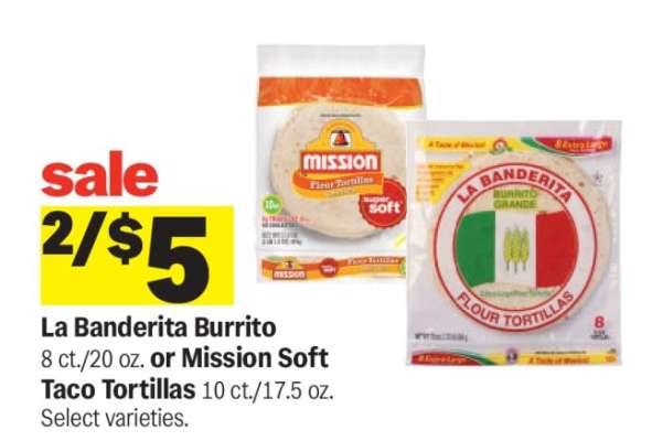 La Banderita Burrito or Mission Soft Taco Tortillas