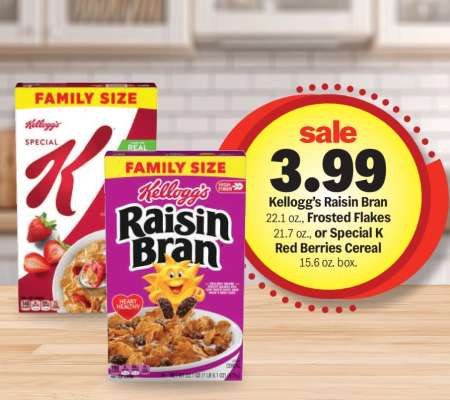 Kellogg's Raisin Bran, Frosted Flakes, Special K Red Berries Cereal