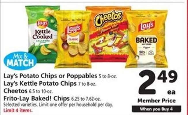 Lay's Potato Chips or Poppables, Lay's Kettle Potato Chips, Cheetos, Frito-Lay Baked! Chips