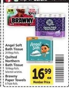 Angel Soft Bath Tissue, Quilted Northern Bath Tissue, Brawny Paper Towels