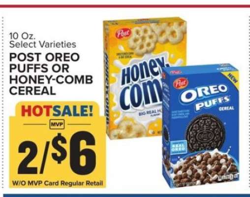 POST OREO PUFFS OR HONEY-COMB CEREAL