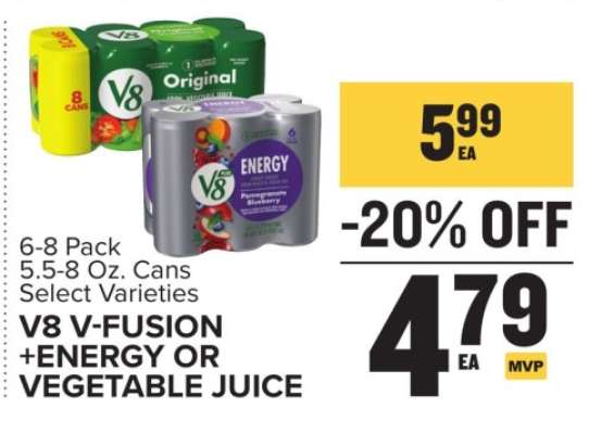 V8 V-Fusion +Energy or Vegetable Juice
