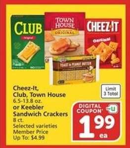 Cheez-It, Club, Town House or Keebler Sandwich Crackers