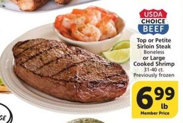 Top or Petite Sirloin Steak or Large Cooked Shrimp
