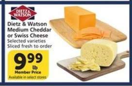 Dietz & Watson Medium Cheddar or Swiss Cheese