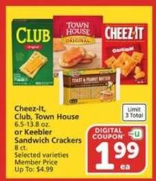 Cheez-It, Club, Town House or Keebler Sandwich Crackers