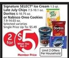 Signature SELECT Ice Cream, Late July Chips, Doritos, Nabisco Oreo Cookies