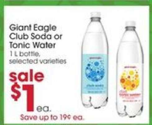 Giant Eagle Club Soda or Tonic Water