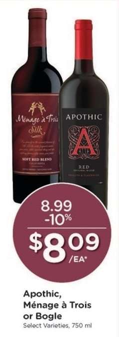 Apothic, Ménage à Trois or Bogle