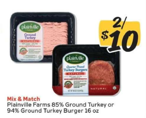 Plainville Farms Ground Turkey or Turkey Burger