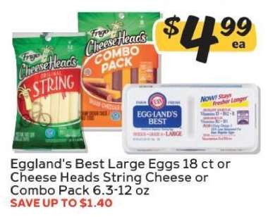 Eggland's Best Large Eggs 18 ct or Cheese Heads String Cheese or Combo Pack
