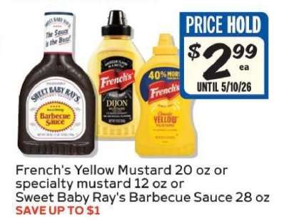 French's Yellow Mustard or Sweet Baby Ray's Barbecue Sauce