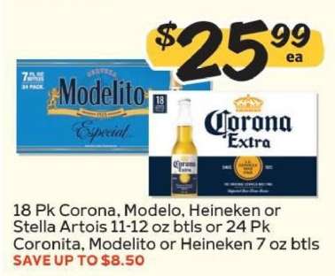 18 Pk Corona, Modelo, Heineken or Stella Artois