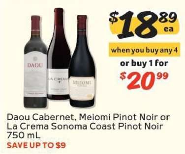 Daou Cabernet, Meiomi Pinot Noir or La Crema Sonoma Coast Pinot Noir