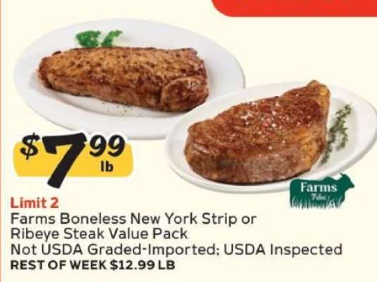Farms Boneless New York Strip or Ribeye Steak Value Pack