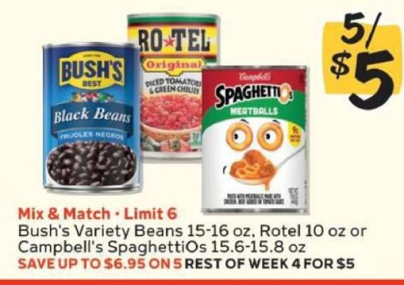 Bush's Variety Beans, Rotel, Campbell's SpaghettiOs