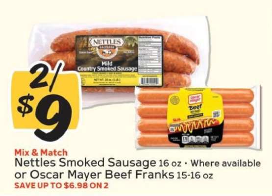 Nettles Smoked Sausage or Oscar Mayer Beef Franks