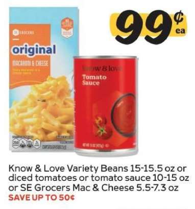 Know & Love Variety Beans or SE Grocers Mac & Cheese