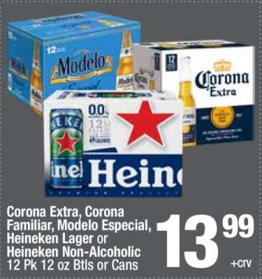 Corona Extra, Corona Familiar, Modelo Especial, Heineken Lager or Heineken Non-Alcoholic