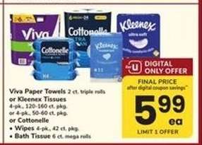 Viva Paper Towels or Kleenex Tissues or Cottonelle