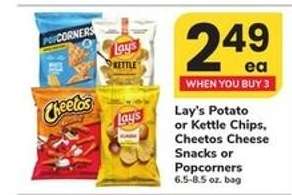 Lay's Potato or Kettle Chips, Cheetos Cheese Snacks or Popcorners