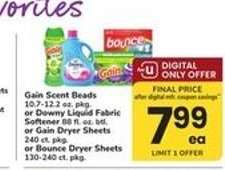 Gain Scent Beads or Downy Liquid Fabric Softener or Gain Dryer Sheets or Bounce Dryer Sheets