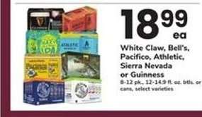 White Claw, Bell's, Pacifico, Athletic, Sierra Nevada or Guinness