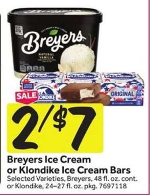 Breyers Ice Cream or Klondike Ice Cream Bars