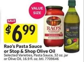 Rao's Pasta Sauce or Stop & Shop Olive Oil