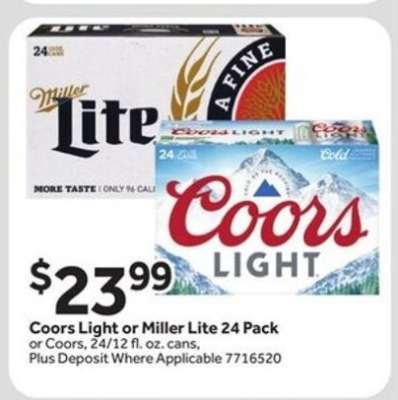 Coors Light or Miller Lite 24 Pack