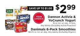 Dannon Activia & YoCrunch Yogurt / Danimals 6-Pack Smoothies
