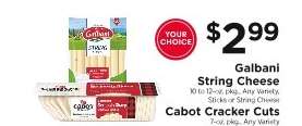 Galbani String Cheese / Cabot Cracker Cuts