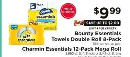 Bounty Essentials Towels Double Roll 8-Pack / Charmin Essentials 12-Pack Mega Roll