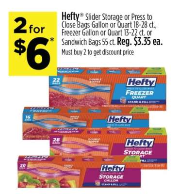 Hefty Slider Storage or Press to Close Bags