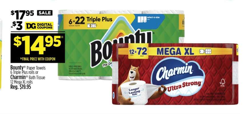 Bounty Paper Towels or Charmin Bath Tissue