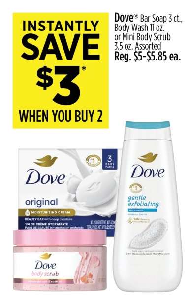 Dove Bar Soap, Body Wash, or Mini Body Scrub