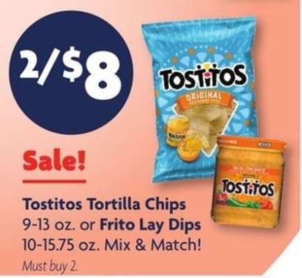 Tostitos Tortilla Chips or Frito Lay Dips