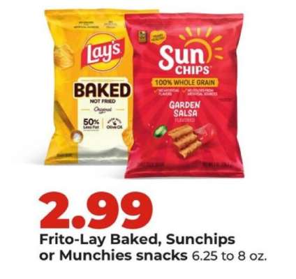 Frito-Lay Baked, Sunchips or Munchies snacks