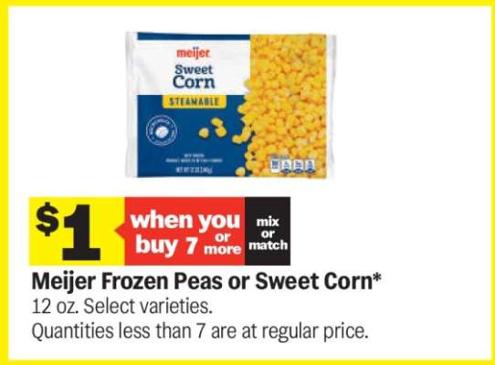 Meijer Frozen Peas or Sweet Corn