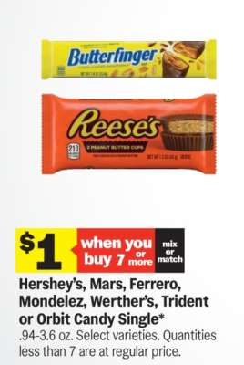 Hershey’s, Mars, Ferrero, Mondelez, Werther’s, Trident or Orbit Candy Single