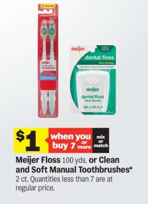Meijer Floss or Clean and Soft Manual Toothbrushes
