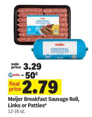 Meijer Breakfast Sausage Roll, Links or Patties