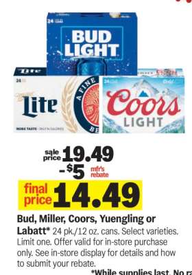 Bud, Miller, Coors, Yuengling or Labatt