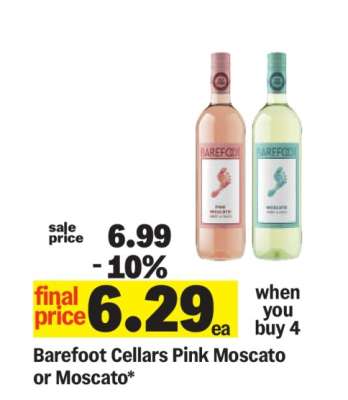 Barefoot Cellars Pink Moscato or Moscato