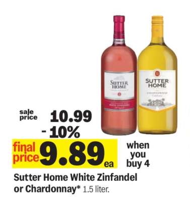 Sutter Home White Zinfandel or Chardonnay